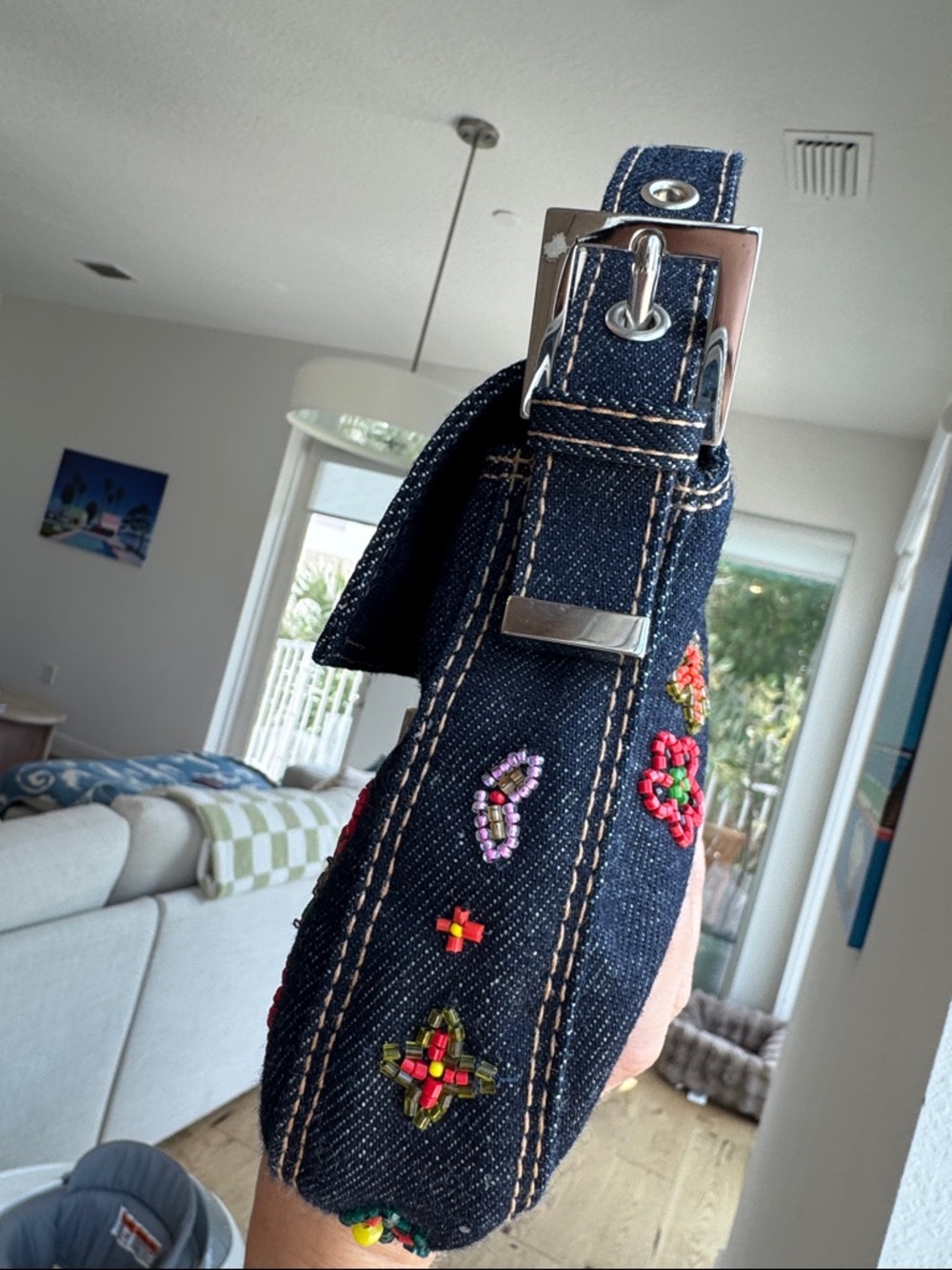 Vintage Fendi Denim Beaded Baguette Bag ✨ Rare Y2K Embellished Shoulder Bag - Picture 10 of 14